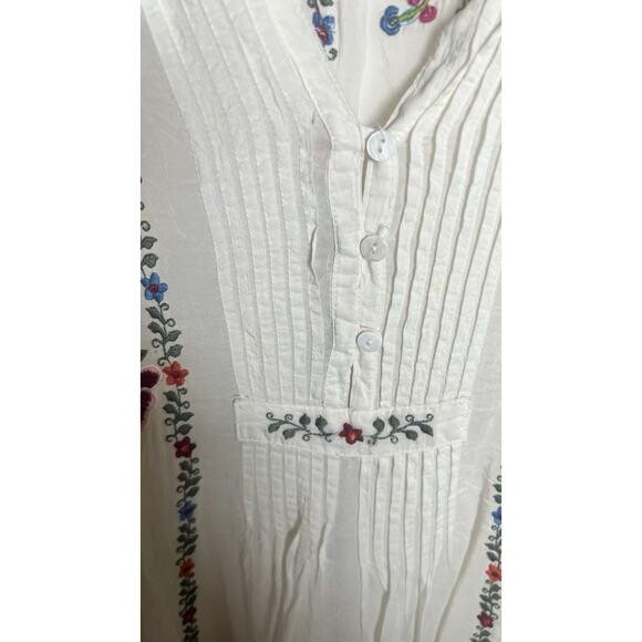 Johnny Was Medium Embroidered Ivory Pintuck Sheer Boho Festival Tunic Dress - Picture 8 of 12